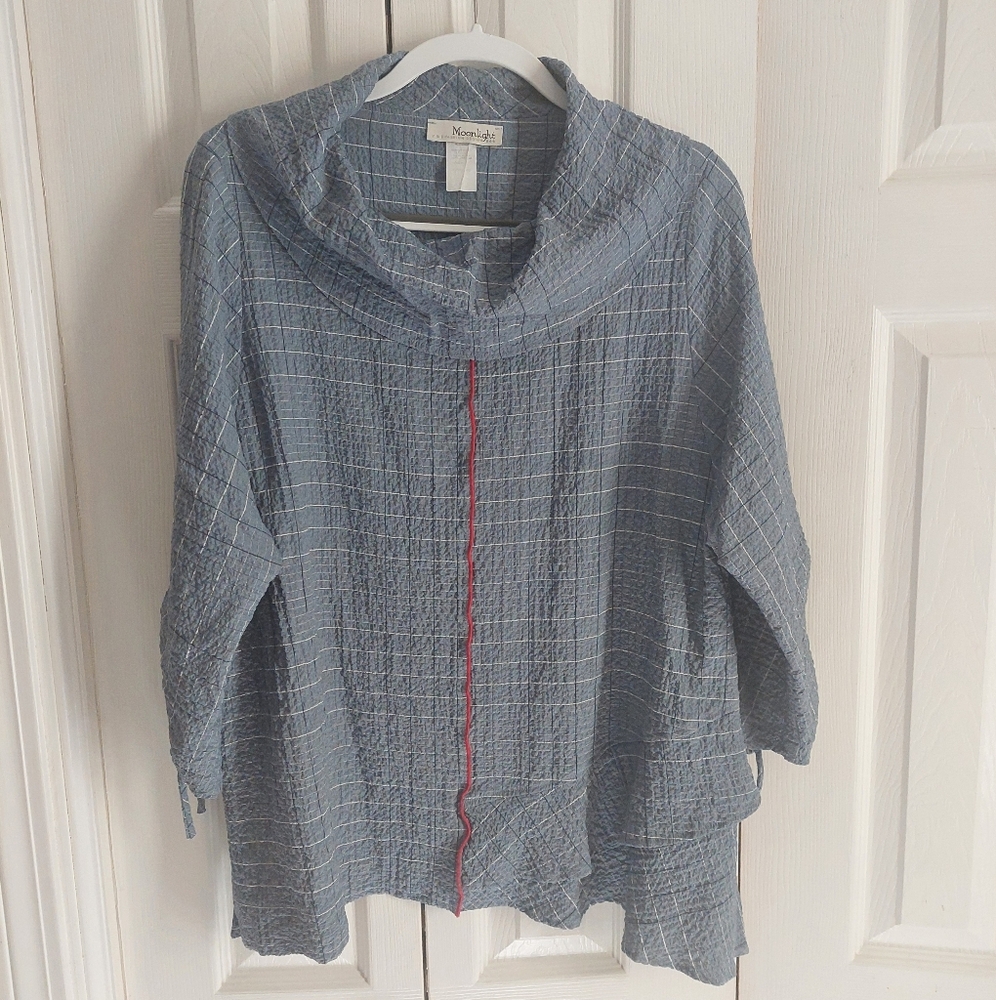 Moonlight Y&S L tunic top , lagenlook  blue with striped pattern